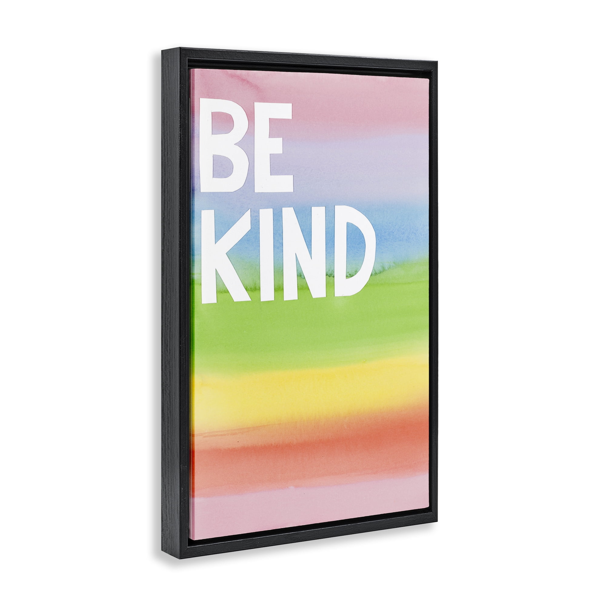 Stupell Industries Be Kind Ombre Rainbow Typography Painting Black Floater Framed Art Print Wall Art, 21 x 31