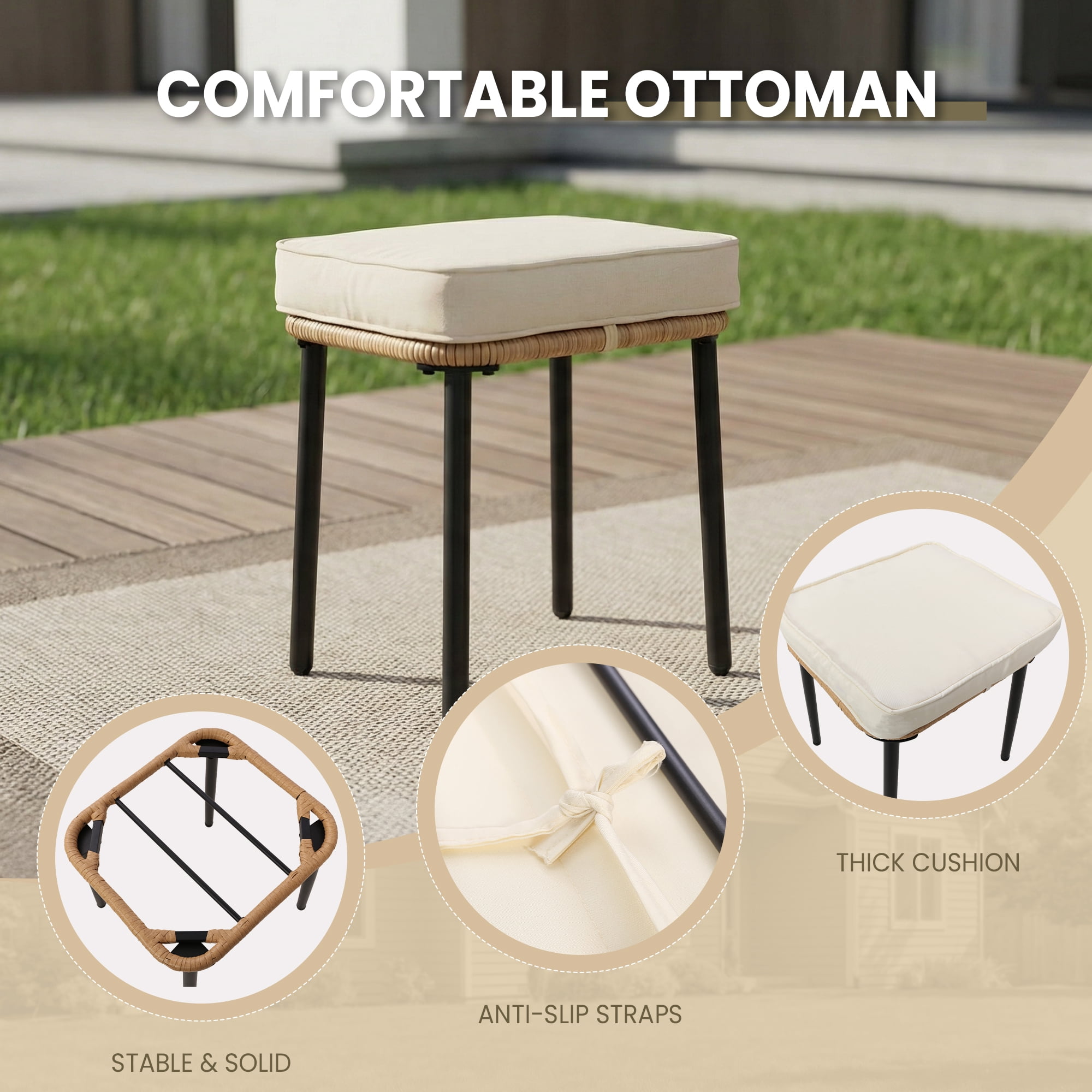 FHFO 5 Piece Patio Bistro Set, Outdoor Wicker Furniture, Rattan Table & Chairs Set with Cushions (Yellow/Beige)