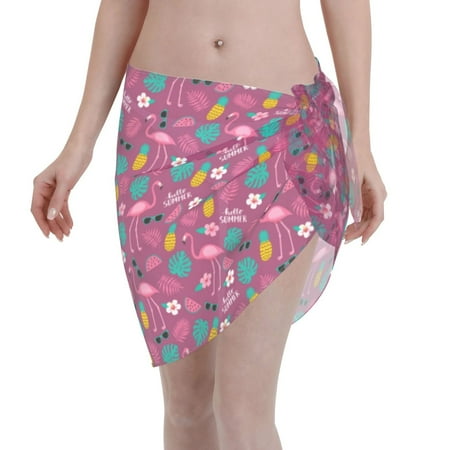 Adobk Women Beach Sarong Bathing Suit Summer Flamingo Print Wrap Skirt Sheer Bikini Swimsuit Cover Ups For Swimwear