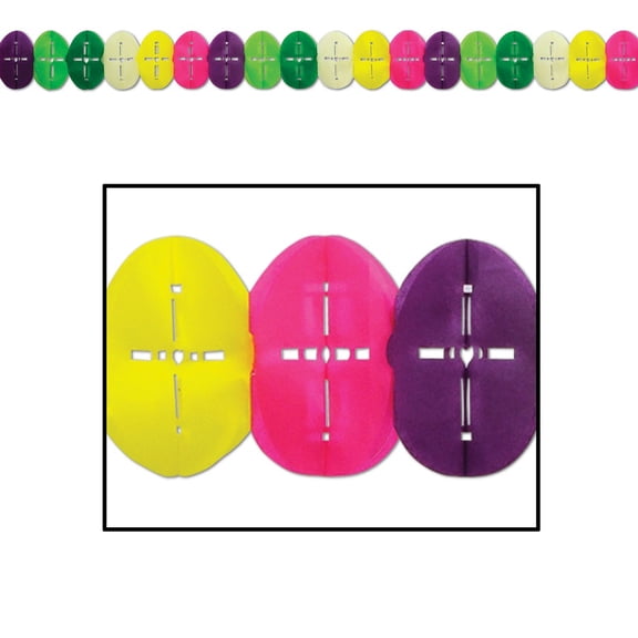 Pack of 12 Colorful Easter Egg Garland with Cross Accents Party Decorations 12'
