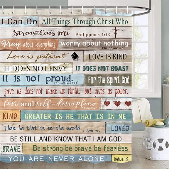 Inspirational Quotes Shower Curtain for Bathroom Decor 72X72Inch Motivational Word Wood Board Rustic Wooden Country Vintage Modern Shower Curtain Fabric Polyester Waterproof Hooks Include