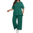 thumbnail image 2 of Women Plus Size Solid 2 Pieces Sets Short Sleeve Casual Tops and Wide Leg Pants Tracksuit, 2 of 6