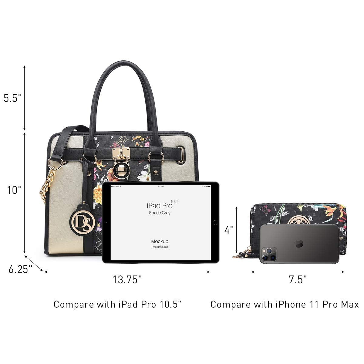 Dasein Women Handbags Purses Two Tone Satchel Bags Top Handle Shoulder Bags Work Tote with Matching Wallet