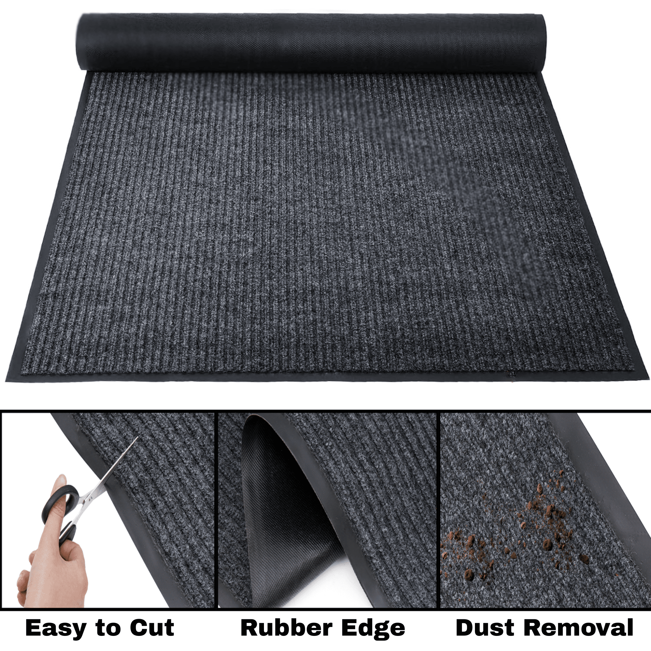Qunbio Commercial Carpet Runner, 3' x 10' Commercial Rugs with Rubber Edge, Non-Slip Hallway Runner Rug for Indoor Outdoor High Traffic Areas, Gray