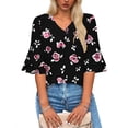 thumbnail image 7 of Blouse for Women V-Neck Layered Ruffle Sleeve Hibiscus Floral Graphic Print Relaxed Fit Lightweight Breathable Summer Fashion Casual Office Top, 7 of 7