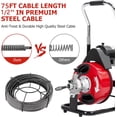 thumbnail image 3 of Lumiparty 75ft x 1/2" Electric Drain Cleaner, Drain Auger for 1–4" Pipes, Sewer & Sink Snake with 4 Cutter Blades & Foot Switch, 3 of 6