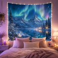 thumbnail image 2 of Icelandic Aurora Borealis Over Frozen Lake with Snowy Peaks and Lanterns, Dreamy Fantasy for Nature Lovers, Celestial Wall Art, Christmas Gift Tapestry Wall Hanging for Bedroom and Living Room, 2 of 7