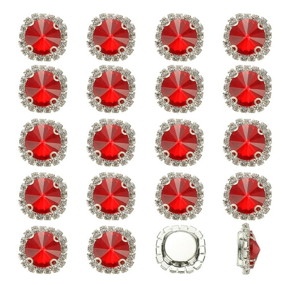 Uxcell 32Pcs Rhinestone Buttons, Flatback Sew on Rhinestones for Crafts, Red