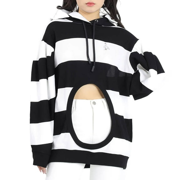 Burberry Cut-out Detail Striped Cotton Hoodie, Size Small