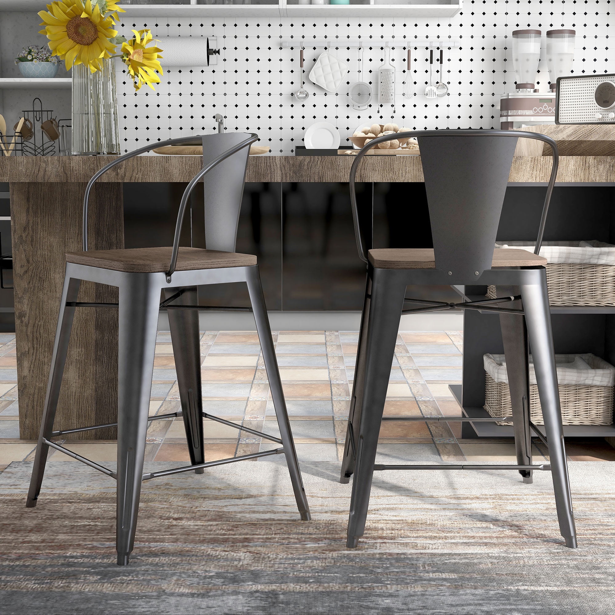 Furniture of America Scully Metal Counter Height Chair- Set of 2, Gray