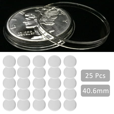 40.6 mm Coin Capsules Clear Round Coin Holder Case with Plastic Storage Organizer 25PCS/Box for Coin Collection Supplies