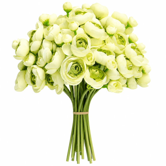 Artificial Flowers 18 Pcs Green Faux Silk Mini Ranunculus Bulk Fake Wedding Filler Flowers for DIY Bouquets, Centerpieces, Bridal Shower Decorations & Arrangements
