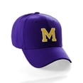 thumbnail image 1 of Classic Baseball Hat Custom A to Z Initial Team Letter, Purple Cap White Gold Letter M, 1 of 3