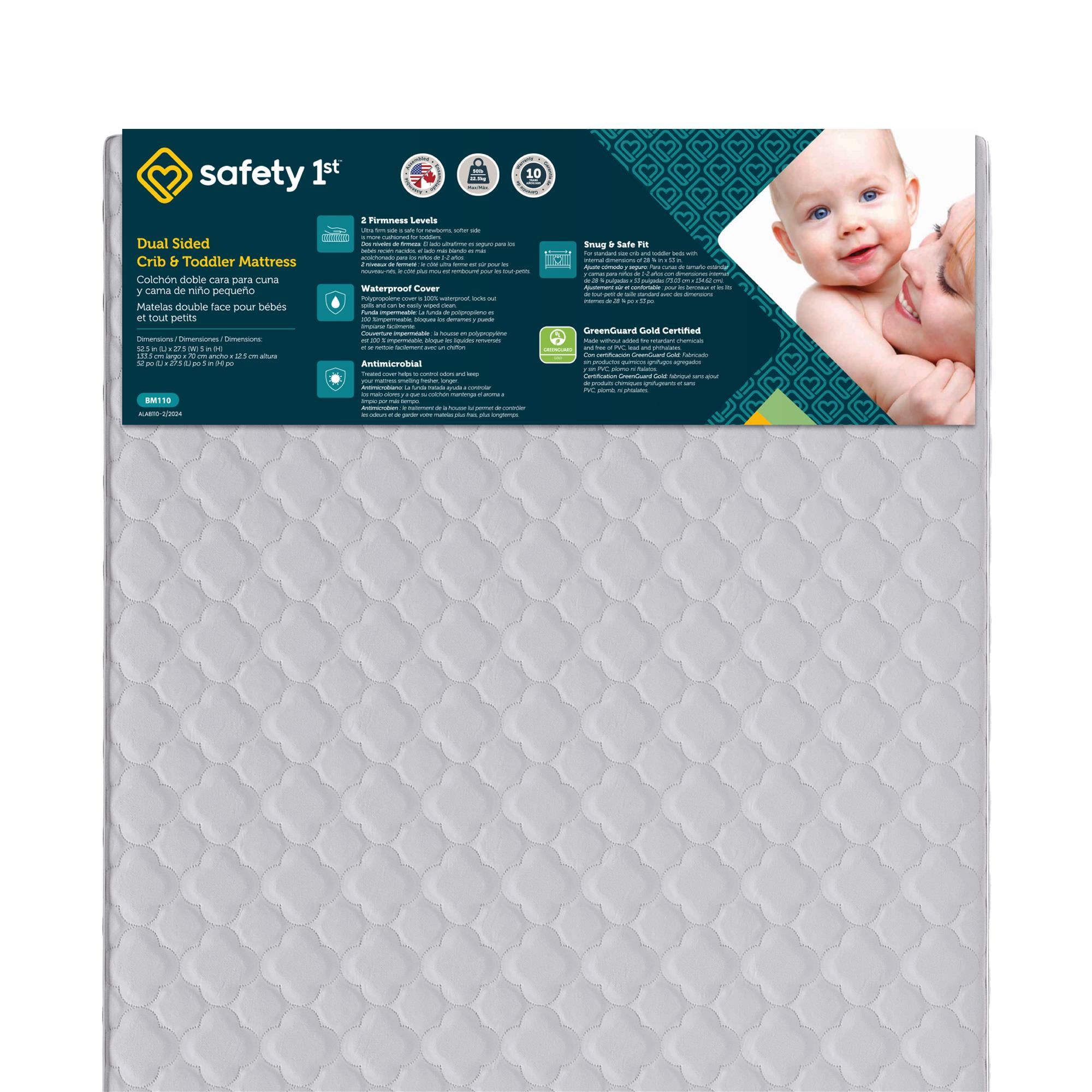 Safety 1st Grow with Me 5" Dual Sided 2-in-1 Antimicrobial Crib & Toddler Mattress, White Cloud