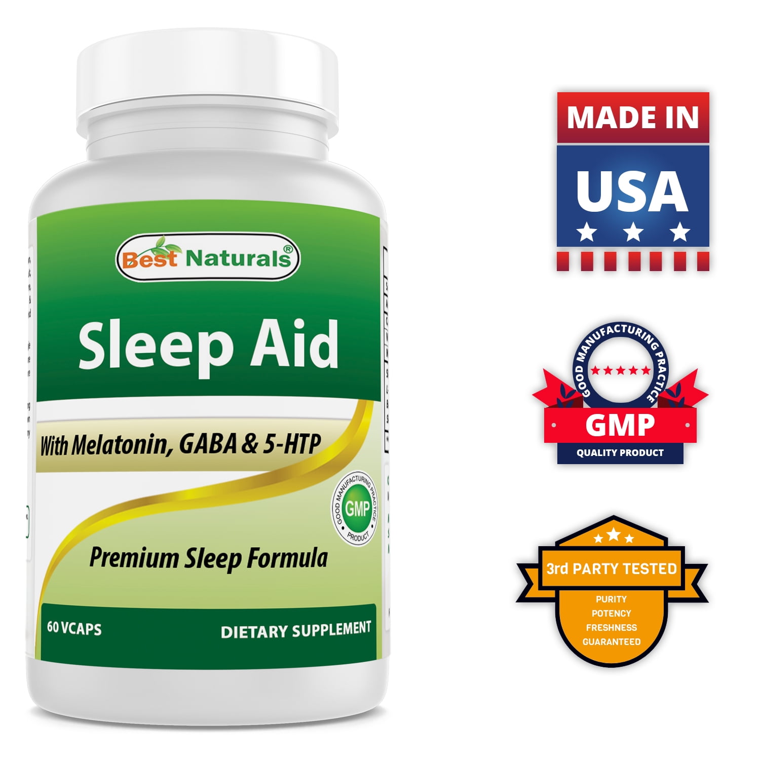Best Naturals Sleep Aid with Melatonin GABA 5HTP 60 Veggie Capsules