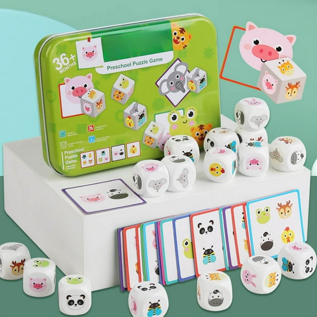 Wooden Children's Dice Early Education Pattern Parent Child Interactive Card Matching Puzzle Puzzle Puzzle Toy