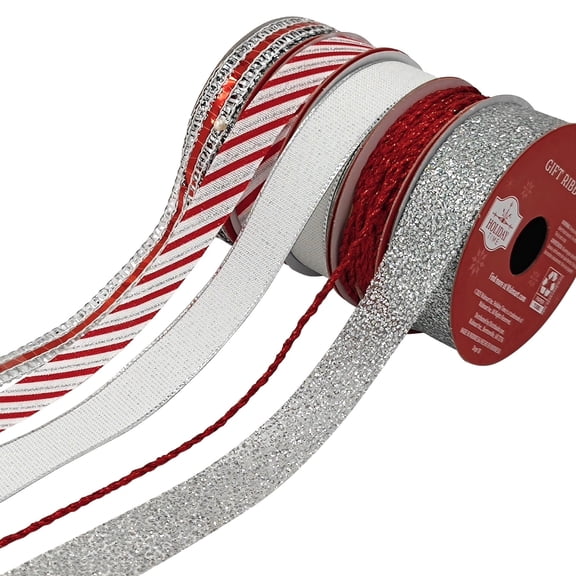 Red/White/Silver Christmas Ribbon and Trim Set, 9', 5 Count, by Holiday Time
