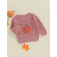 thumbnail image 3 of Suealasg Toddler Baby Boys Girls Halloween Sweaters 6M 1T 2T 3T 4T Long Sleeve Crew Neck Pumpkin Print Knitted Pullovers Infant Fall Winter Warm Knitwear Clothes, 3 of 7