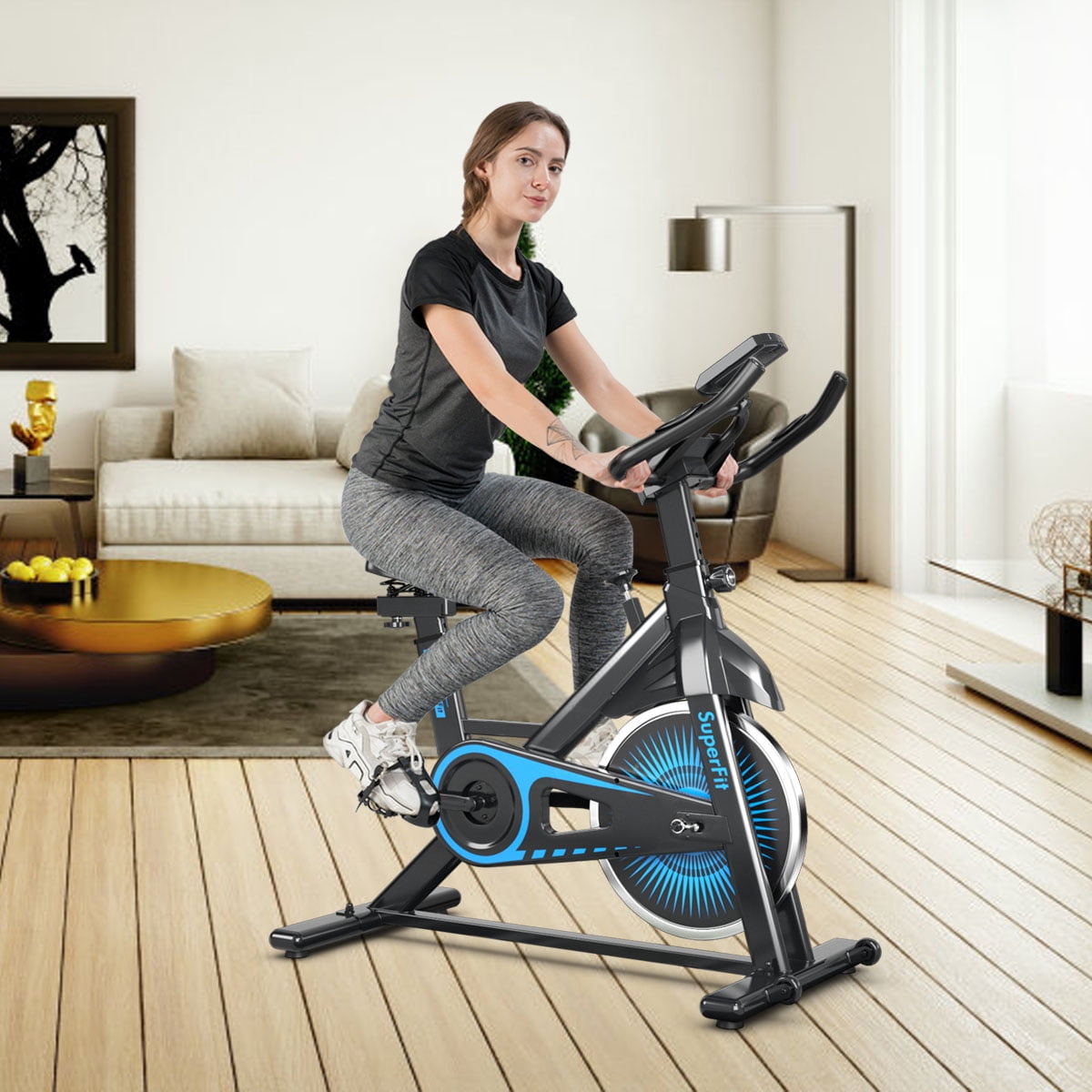SuperFit Indoor Cycling Stationary Bike Belt Drive Adjustable See Details Black