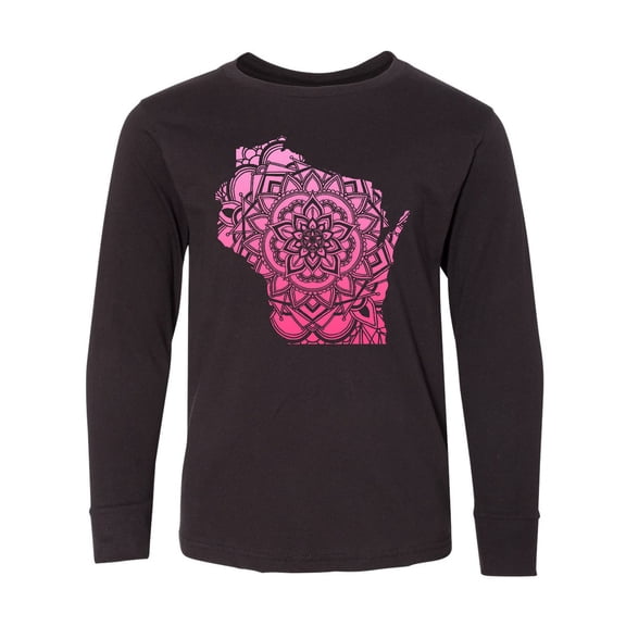Inktastic Wisconsin Silhouette Mandala Long Sleeve Youth T-Shirt
