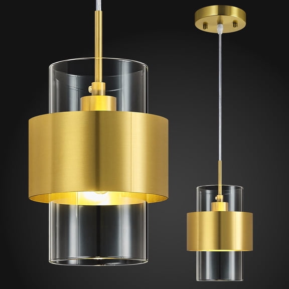 Modern Gold Pendant Light for Kitchen Island, Adjustable Glass Shade Ceiling Light Fixture for Bedroom Dining Room Living Room,1-Pack