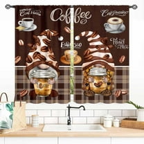 Coffee Gnome Kitchen Curtains, Rustic Vintage Coffee Theme Latte Cappuccino Cafe Beans Brown Farmhouse Country Small Window Treatments Drapery for Living Room Bedroom Dining Room, 55x39 Inch