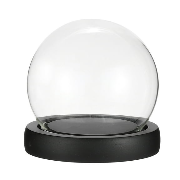 3"x4" Round Glass Display Dome Cloche Tabletop Display Ball Bell Jar for Plants Candles, Black