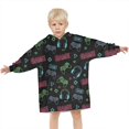 thumbnail image 3 of Neon Controllers Games Icons Black Pattern Blanket Hoodies for Kids 6-13YR Oversize Wearable Blanket Hoodies for Boys Girls Teens, 3 of 7