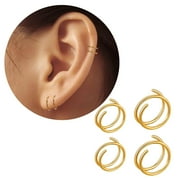 ODYSITE Gold Cartilage Earring for singel piercing, Double Hoop Earrings, Helix Piercing jewelry,316L Surgical Steel faux double tiny Twist Earrings for women(4pc)