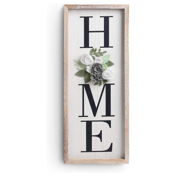 HOME Sign Wall Decor, Modern Farmhouse Hanging Wall Art Plaque with Felt Flower for Letter O for Living Room, Entry, Dining Room Decor, Rustic Brown