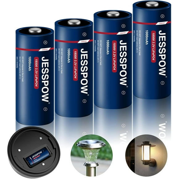 AIR-4 Pack 18500 Rechargeable Solar Batteries 3.2VLiFePO4 Lithium 3.2 Volt 1000mAh Battery for Outdoor Lights Flashlight, Garden Solar Light Batteries （Not AA Battery