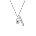 thumbnail image 2 of Delight Jewelry Silvertone Hammered Lock with Heart and Clear Crystals Silvertone Fearless Bar Charm Necklace, 23", 2 of 4
