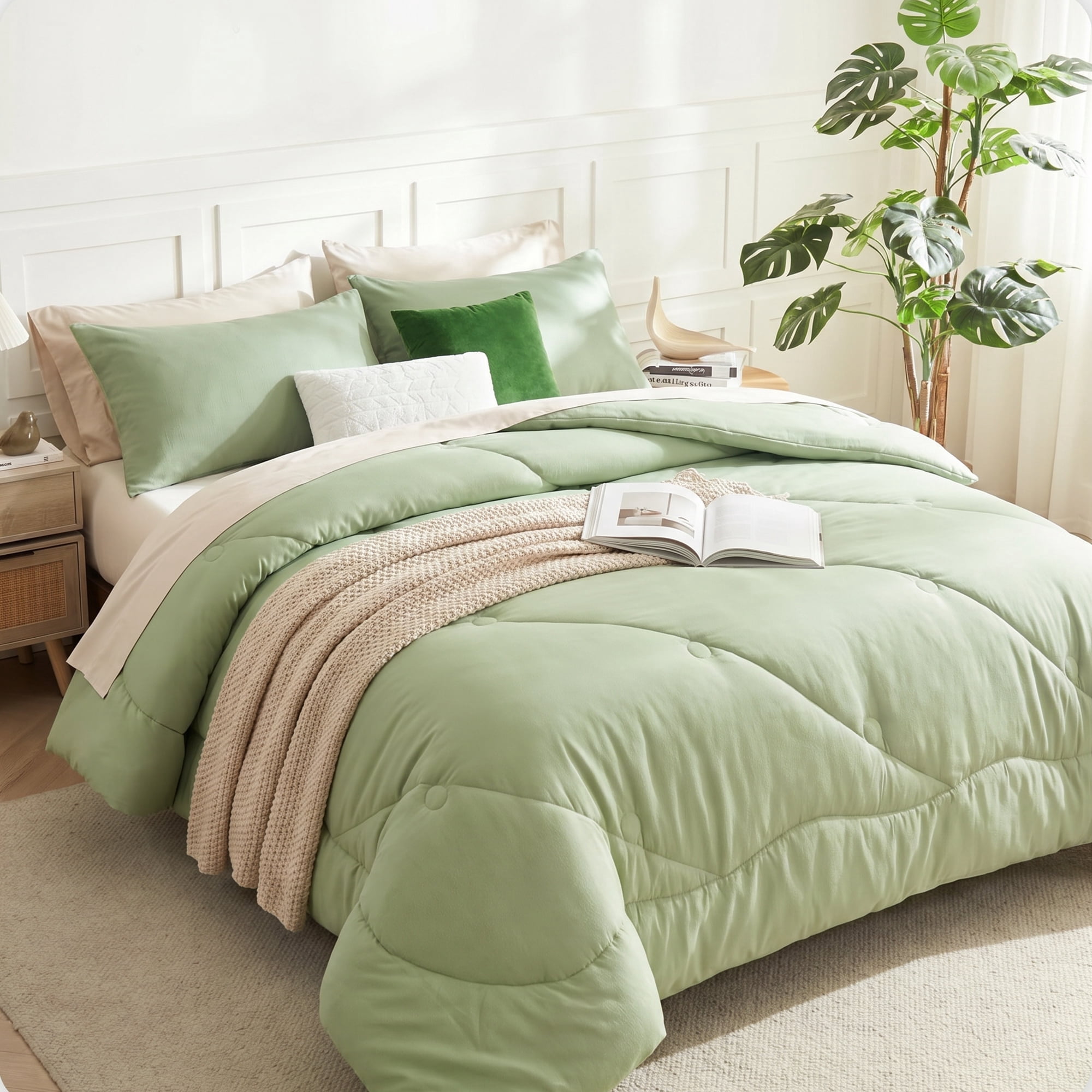 BDEUS Twin XL Bed in a Bag 5 Piece Comforter Set, Soft Microfiber Bedding Set with Sheets, Reversible All Season Down Alternative Comforter, Sage Green