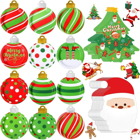 64 Pcs Christmas Paper Plates with Napkins Set 9 Inch Santa Claus Plates Christmas Tree Napkins Disposable Holiday Dinnerware Serves 24 for Xmas Party Decorations