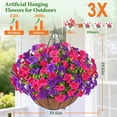 thumbnail image 2 of Lyacmy Artificial Hanging Flowers in Basket for Outdoor, UV Resistant Fake Petunias with Eucalyptus Leaves with 20Inch Coconut Lining Chain Flowerpot,Purple Red, 2 of 9