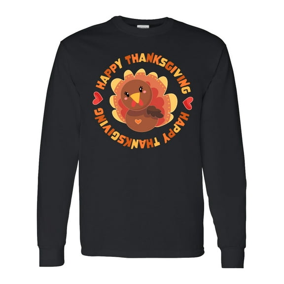 Inktastic Happy Thanksgiving with Cute Turkey Long Sleeve T-Shirt