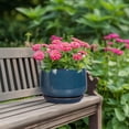 thumbnail image 4 of Ordivic 7 Inch Retro Blue Ceramic Planter with Drainage Hole and Saucer – Round Flower Pot for Indoor Outdoor Plants, Vintage Home Decor, 4 of 8
