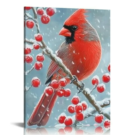 Creowell Cardinal Red Berries Snow Canvas Wall Art Home Decor 12x16in