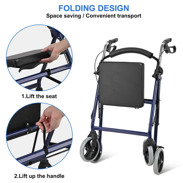 4 Wheel Rollator Walker with Seat Folding Aluminium Walker with