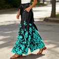 thumbnail image 6 of Watercolor Floral Wide Leg Pants for Women, High Waist Drawstring Palazzo Trousers - Boho Summer Flowy Beach Bottoms Cyan XL, 6 of 7
