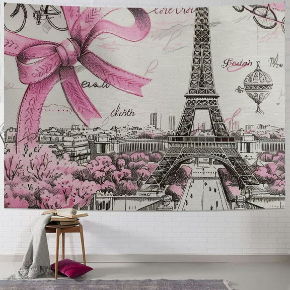 Autua Eiffel Tower Ribbon Detailed Drawing Tapestry Wall Hanging Unique Style Graphic Tapestries Home Wall Decor Art Living Room Bedroom 40x30inch
