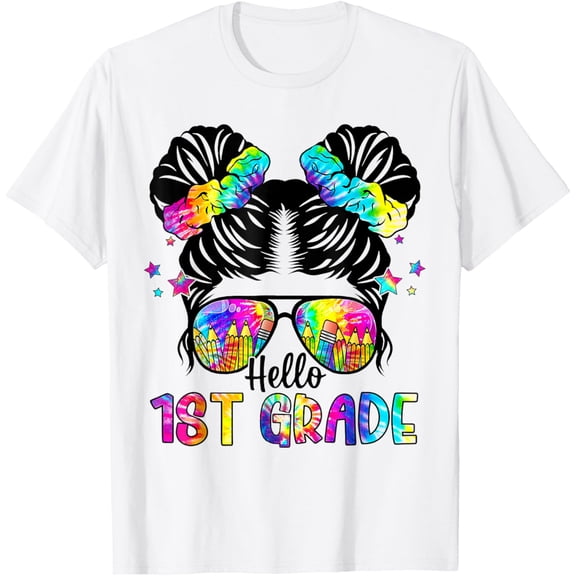 t-shirt Hello 1st Grade Messy Bun Team First Grade Back To School T-Shirt mens t shirt,white,women,funny,misfits,men,journey