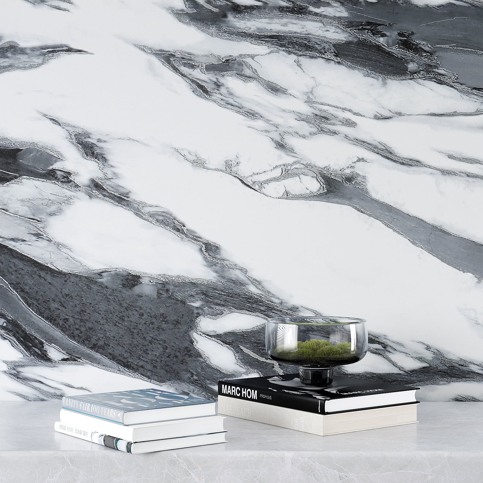 VEELIKE 15.7"x118" Black and White Marble Contact Paper for Countertops Waterproof Kitchen Countertop Peel and Stick Vinyl Wallpaper Self Adhesive Removable Matte Marble Wallpaper for Kitchen Bathroom