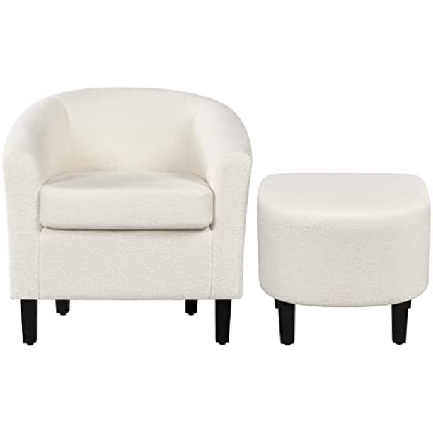 Accent Chair With Ottoman Set, Boucle Club Chair With Footrest Modern