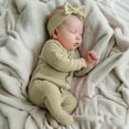 thumbnail image 2 of Tfken Baby Girl Onesie Long Sleeve Fall Winter Comfy Casual Bodysuit With Headband Daily Wear Soft Child Fashion Clothes Size 6-12 Months Green, 2 of 6