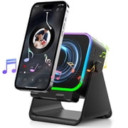 Wireless Induction Speaker, 6 in 1 Cell Phone Stand with Bluetooth Speaker, HD Stereo Sound, 5000mAh Rechargeable, Colorful Ambient Light, Compatible with Iphone/Android/Ipad, Gifts for Men Women