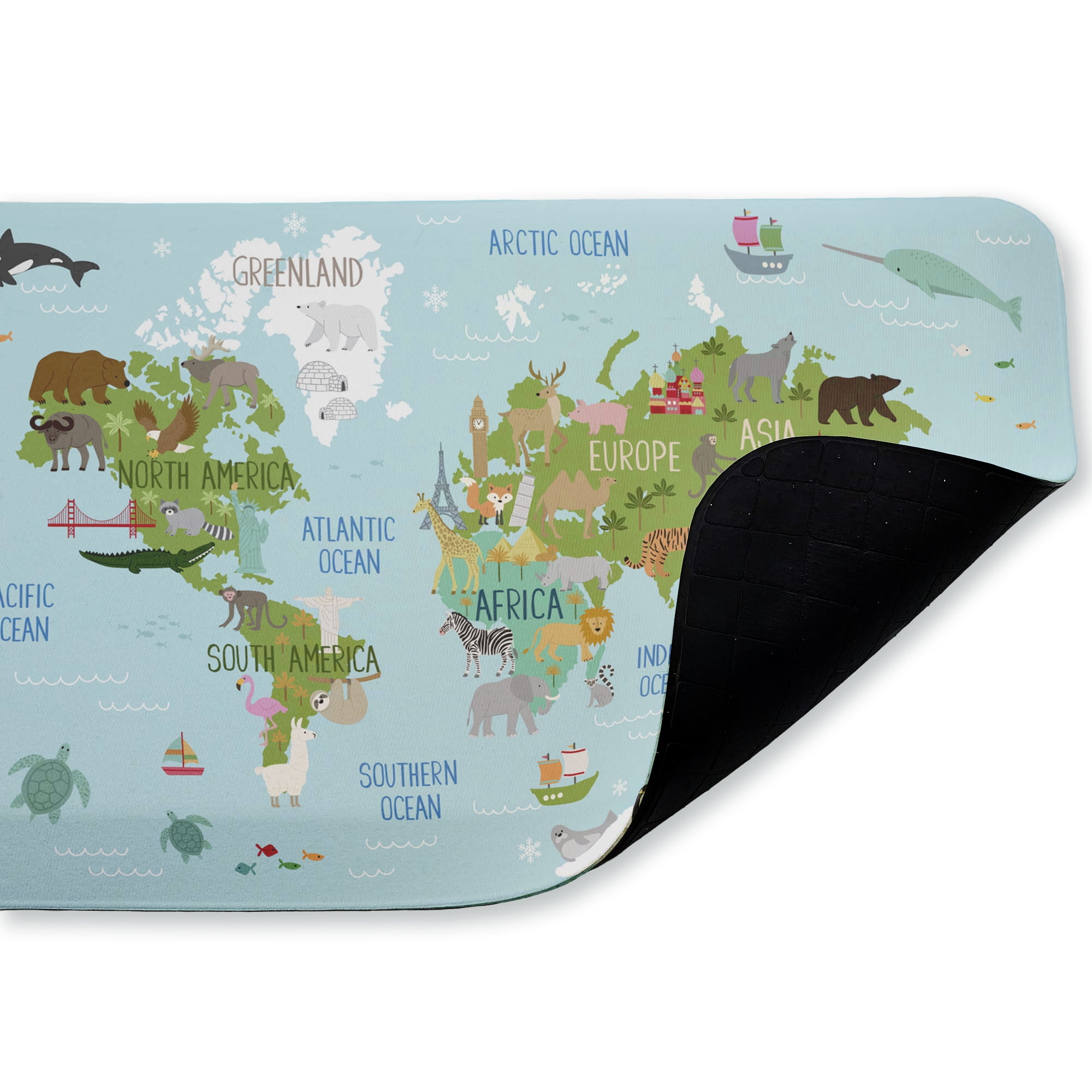 Stupell Industries Detailed Continents with Animals Printed Anti-Fatigue Floor Mat, design by Lisa Perry Whitebutton