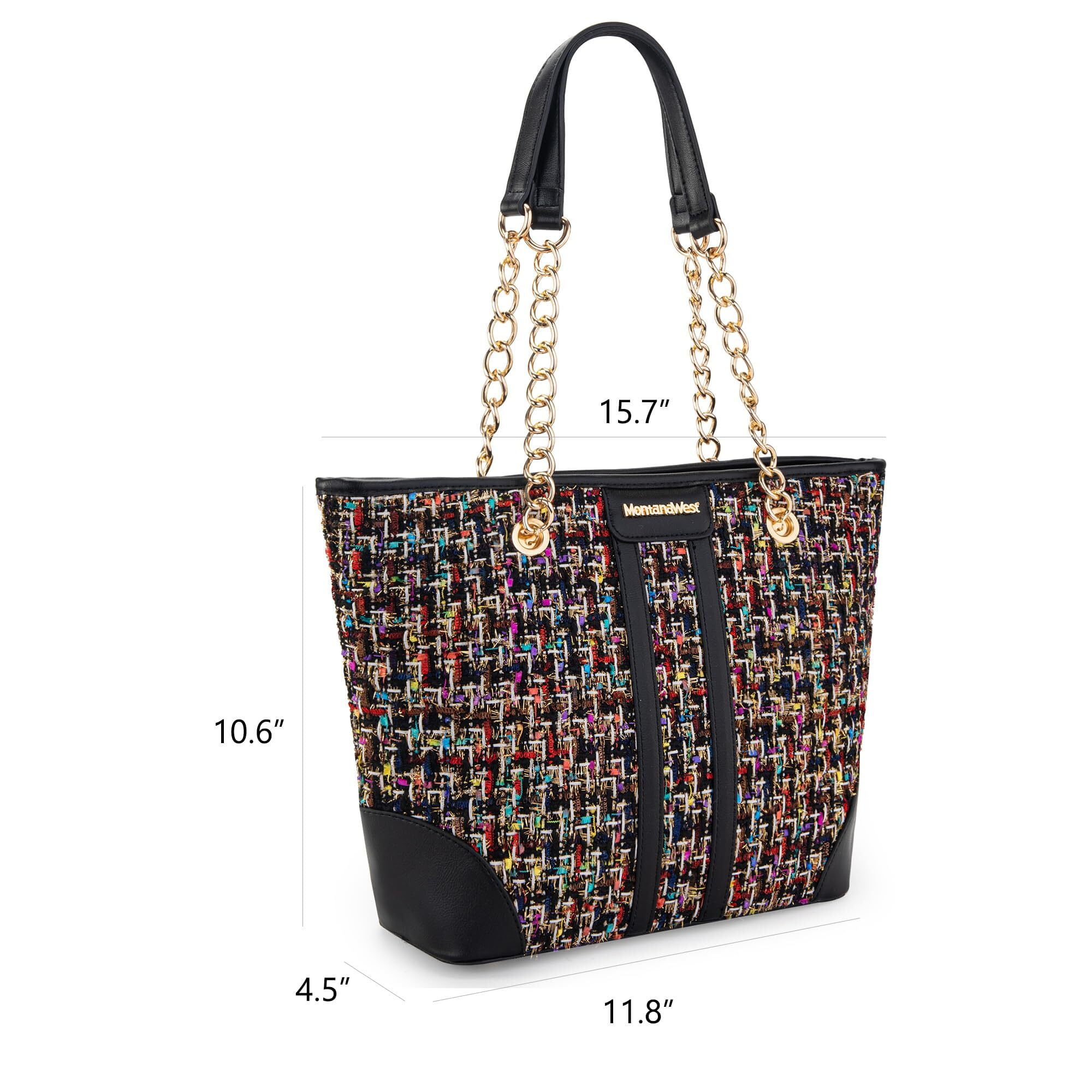 Montana West MEDIUM Tote Bag for Women Quilted Chain Handbags Shoulder Purse, Black
