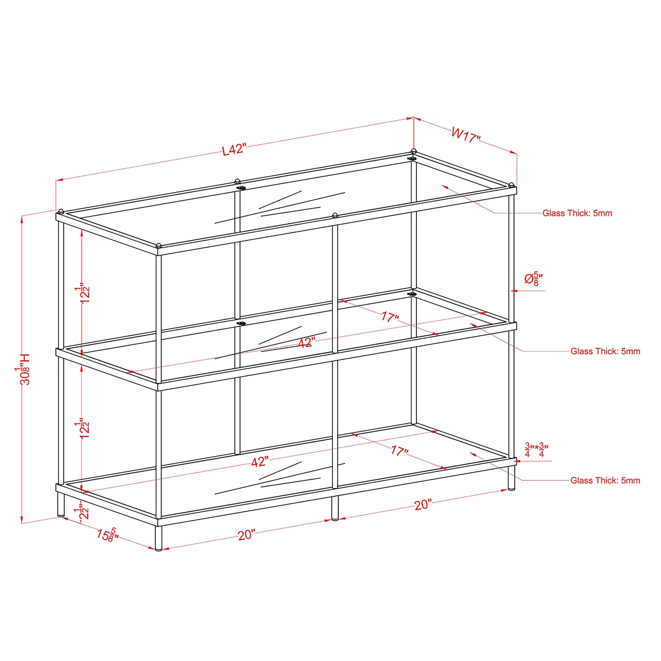 Furniture of America Tenne Glass Top Console Table, Red