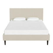 Mainstays Vera Upholstered Velvet Platform Bed, No Box Spring Required, Queen, Cream